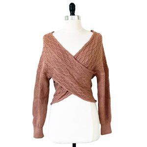 Cross Front Cable Knit Sweater Muted Coral